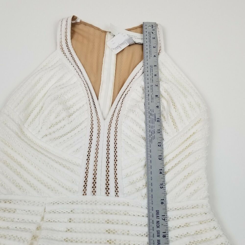 Carmen Marc Valvo Textured Stripes A-Line Off White Dress Sz 6 NWT $595 D0 - Picture 6 of 9